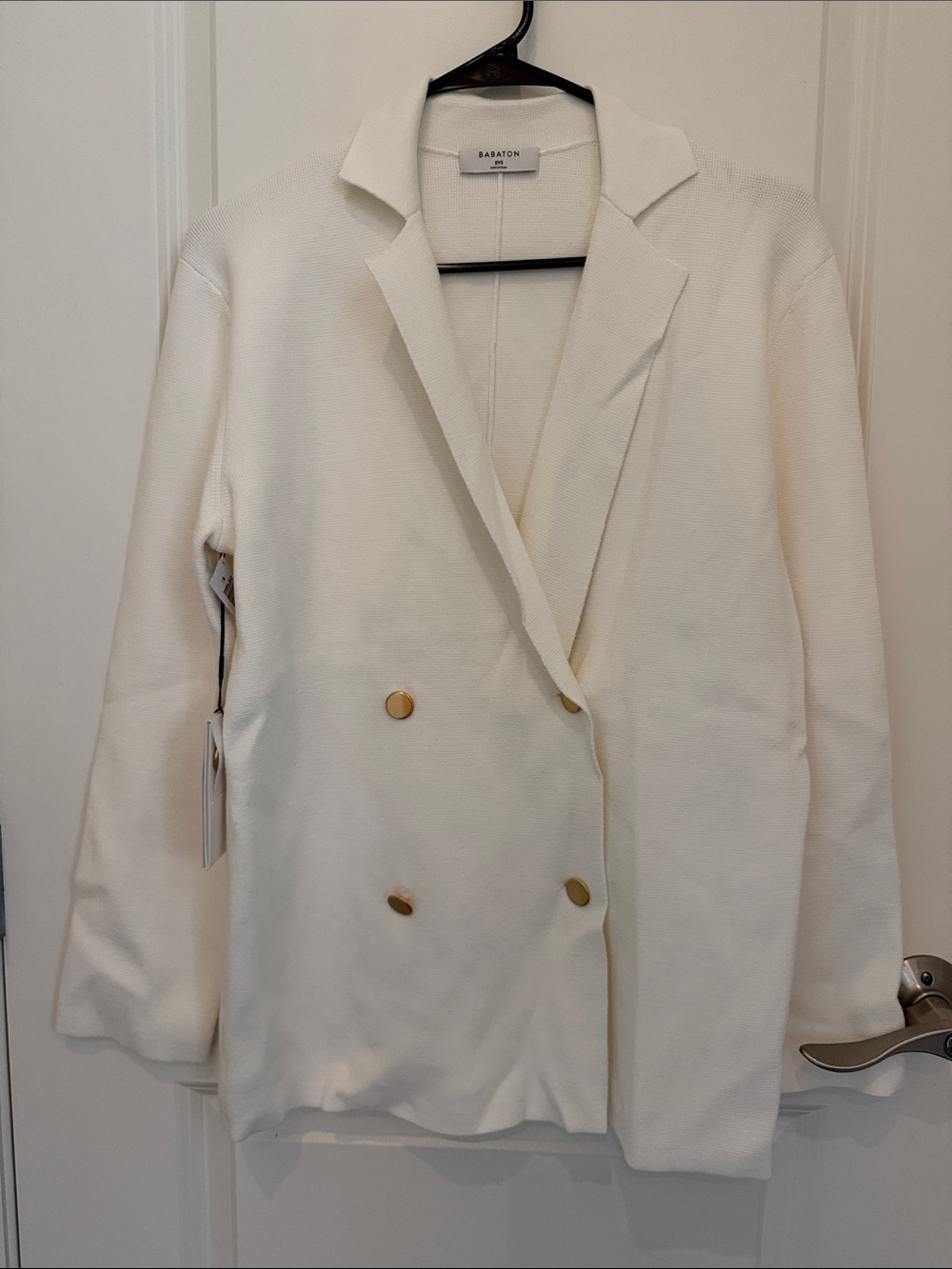 Babaton Cream Double-Breasted Tailored sweater Blazer with Gold Buttons